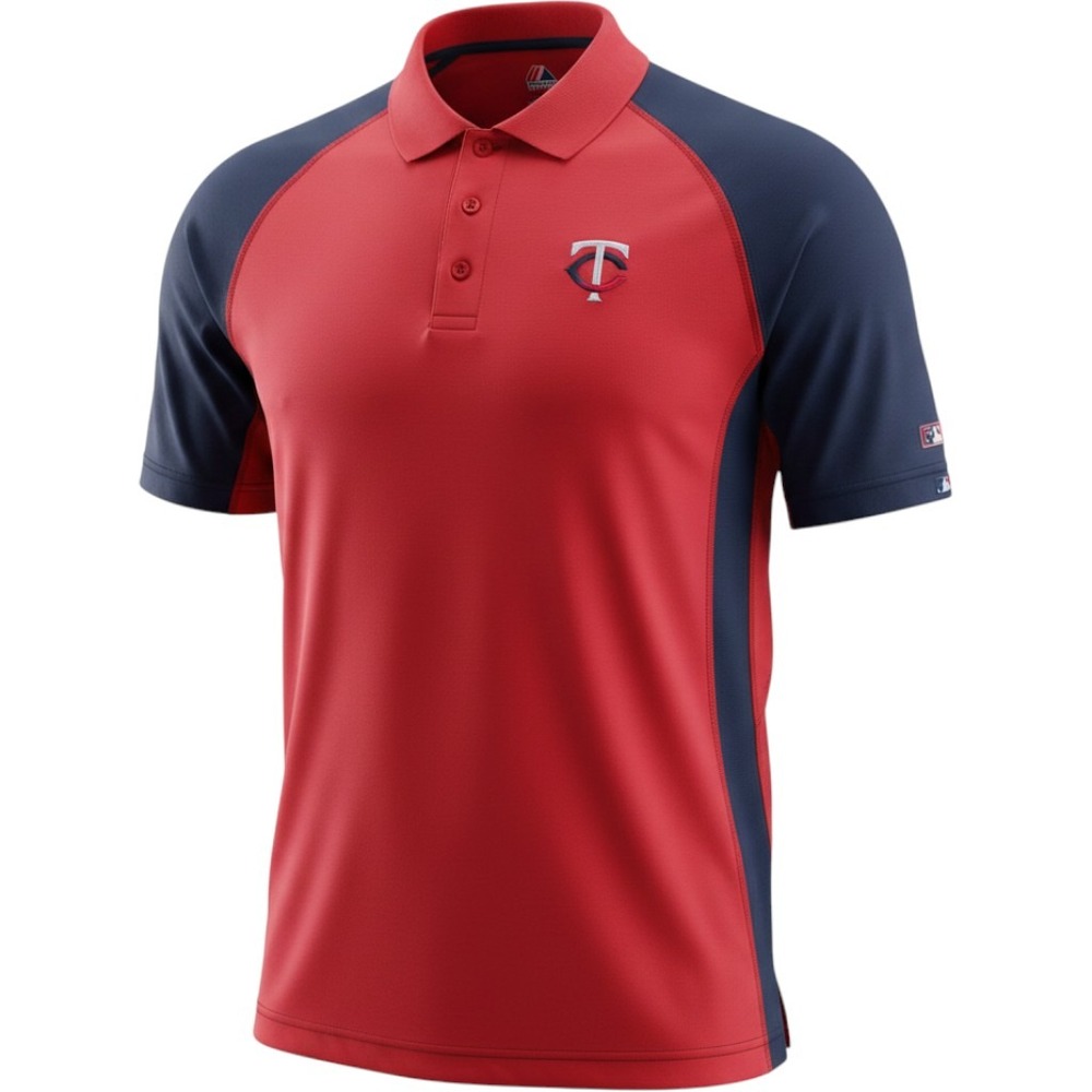 Majestic Minnesota Twins MLB Performance Polo Shirt Mens 2XL Red Navy Blue Mesh